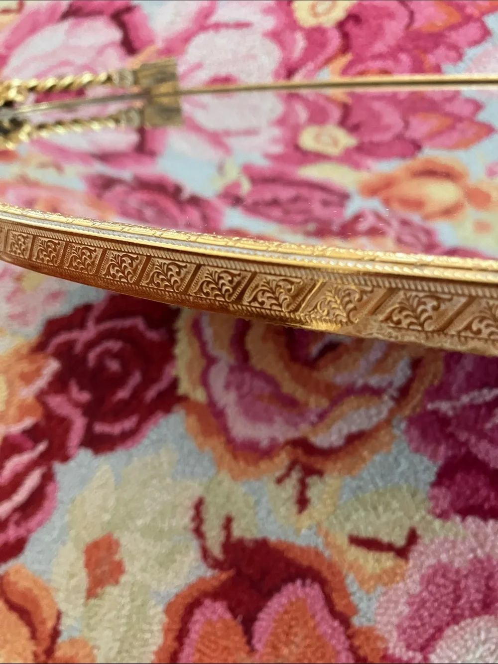 Vintage Hollywood Regency Oval Filigree Vanity Mirror Tray. Popular in MCM